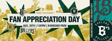 8/30/2026 Oakland Ballers vs. Long Beach Coast, Fan Appreciation Day
