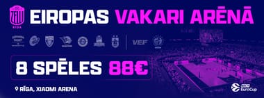 8 spēles. 88 eiro. Eiropas basketbola vakari Rīgā.