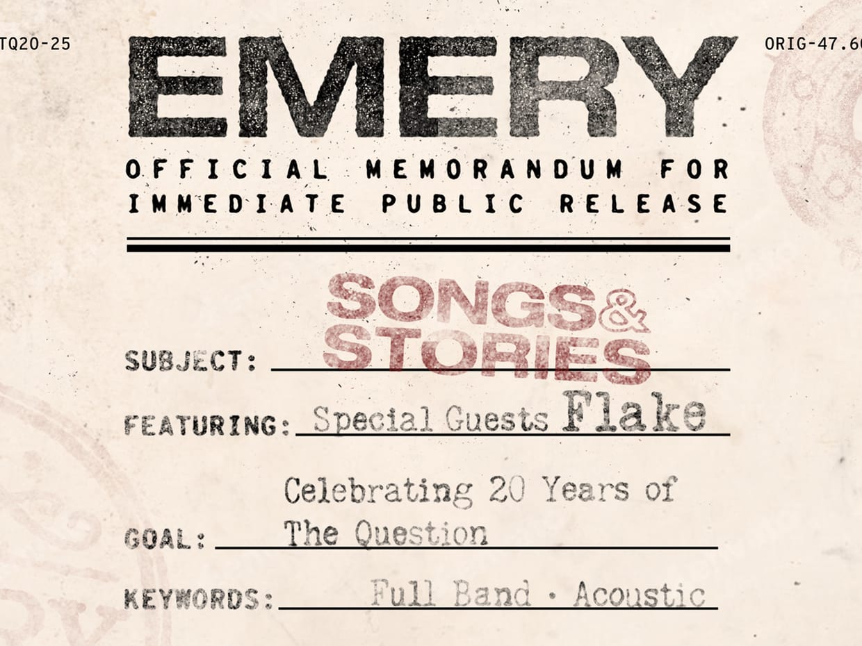 Emery Songs & Stories – 20th anniversary of The Question with FLAKE