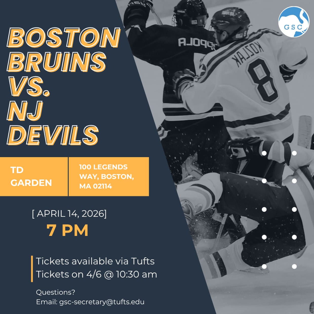 GSC: Boston Bruins vs. New Jersey Devils Game (Grads Only)